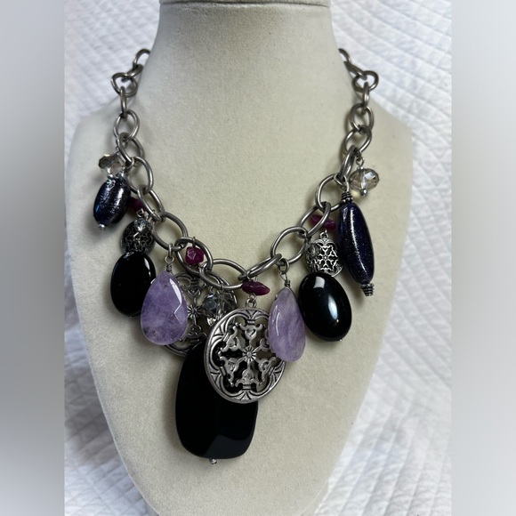 Laura Ashley Amethyst Silver Toned Statement Necklace - Picture 2 of 7
